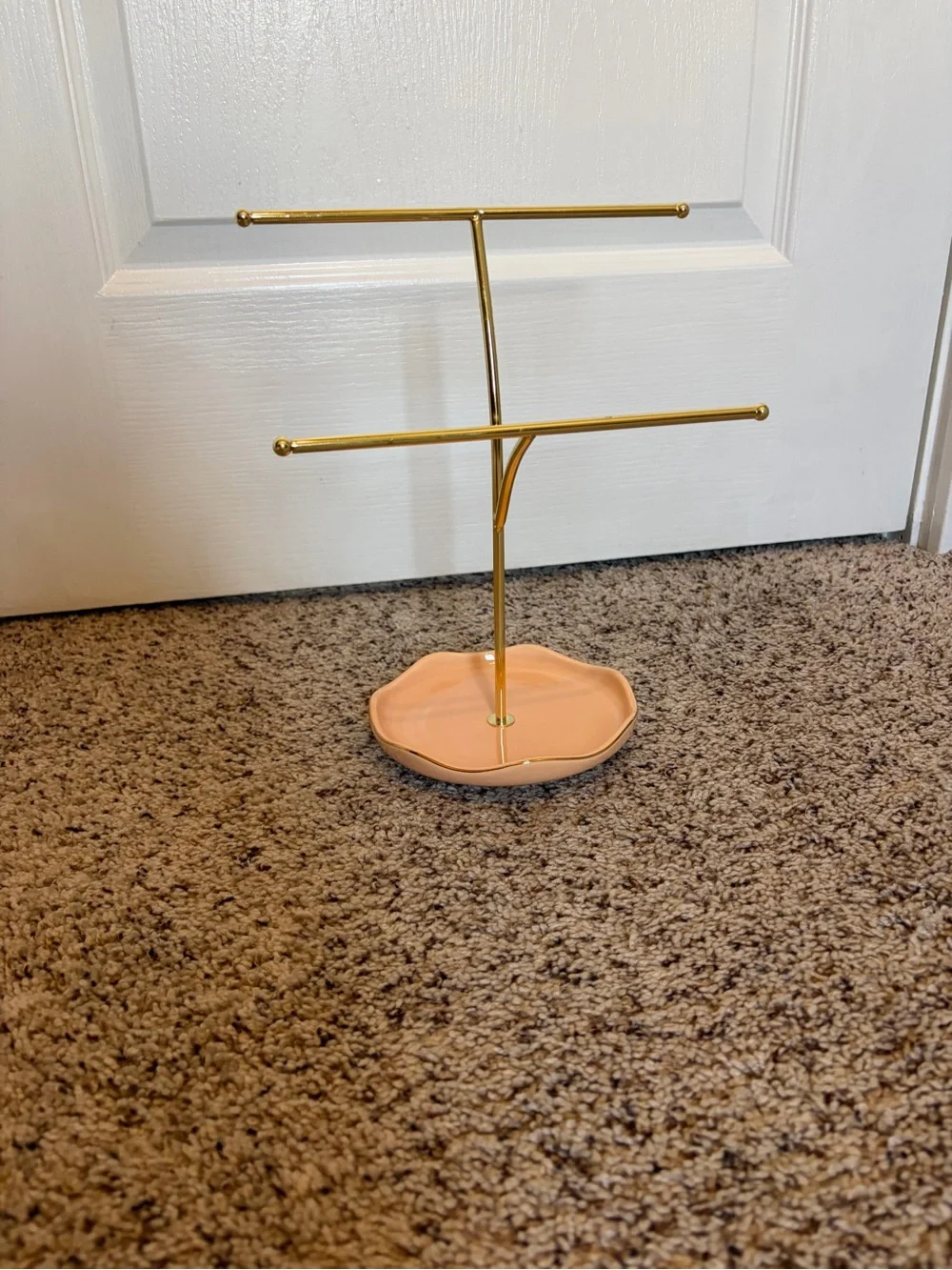 Gold and Pink Jewelry Stand - Elegant Two-Tier Necklace & Bracelet Organizer
